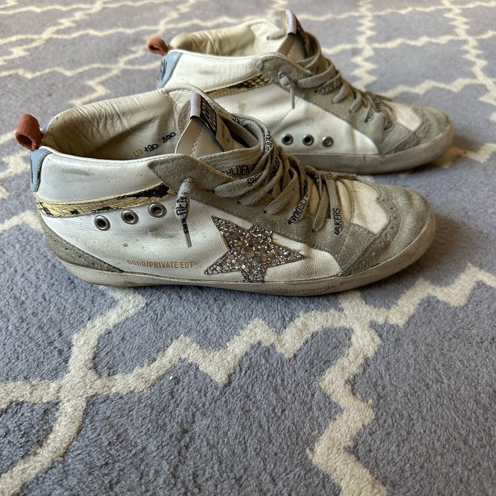 Golden Goose Women’s Deluxe Brand Mid Star Python Silver Glitter Sneakers - Picture 5 of 10